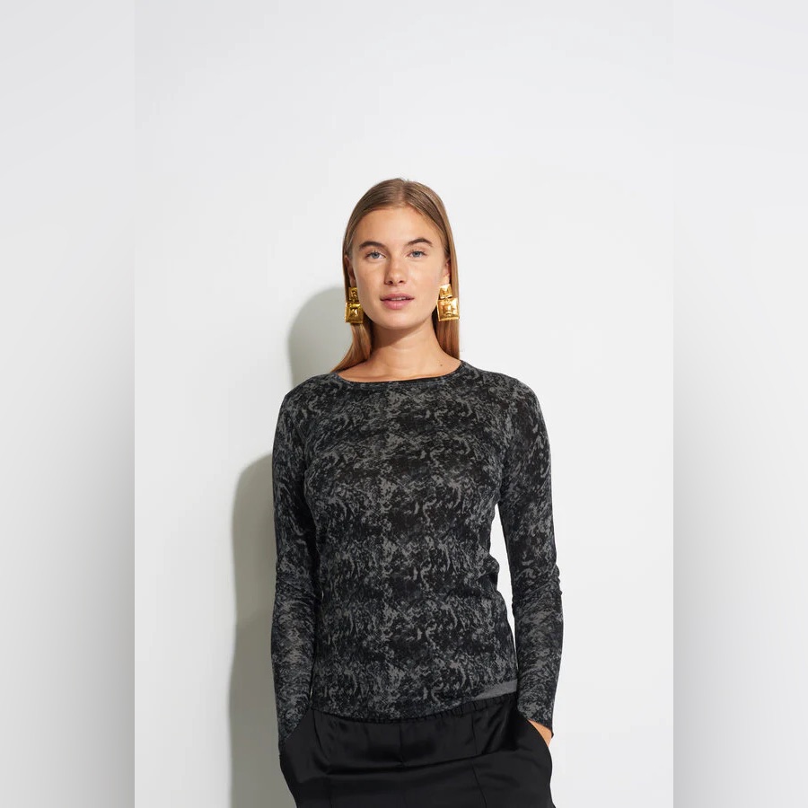 80% Bamboo 20% Cashmere Kokun Dark Python Print Fitted Crew Neck